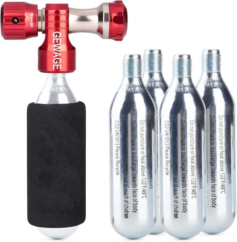 GEWAGE CO2 Inflator with 4 or 6 X 16g Cartridges - CO2 Bike Pump Presta & Schrader Valve Compatible - CO2 Bike Tire inflator for Mountain and Road Bike - Image 1